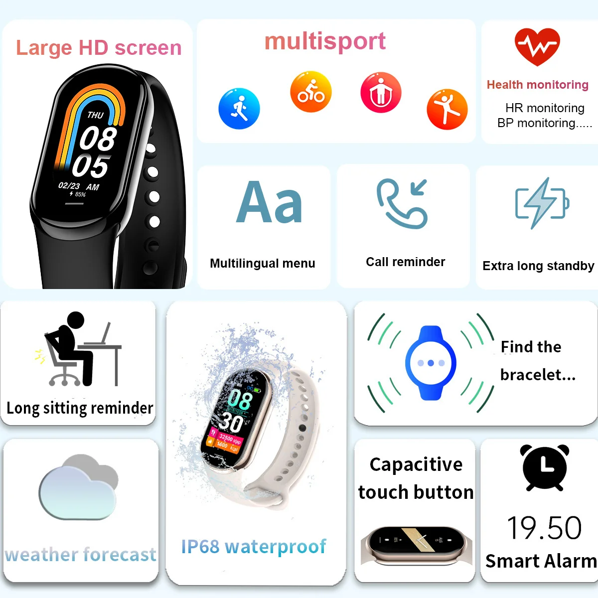 Nuovo originale piccolo M8 Ban - Android Smartwatch Accessories recensione e prezzo
